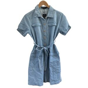 NWT Allegra K Denim Mini Dress Women’s Medium Button Up Tie Waist Light Wash